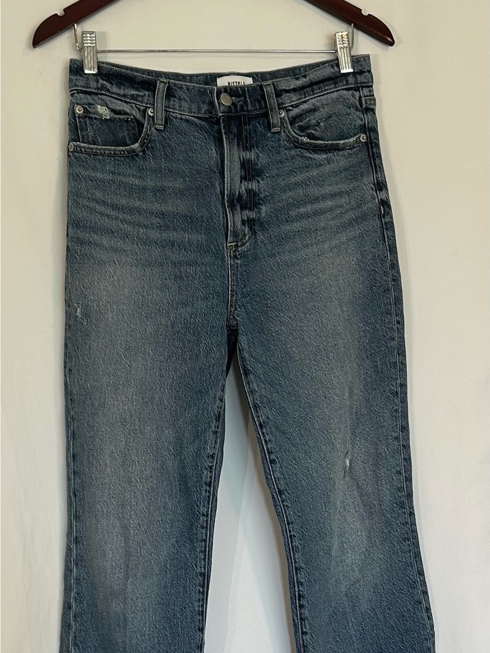 Pistola Ally Bootcut Jeans Women 27 High Rise Ankle Raw Hem Distressed Med Wash